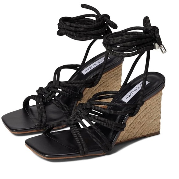 New Steve Madden Idolized wedge Sandal in black size 8 - Picture 1 of 9